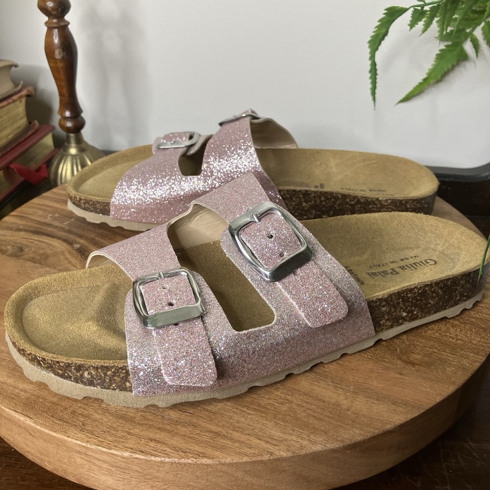 Giulia Palai Girls Sandals Pink Glitter With Buckles Size 4 Made In Italy